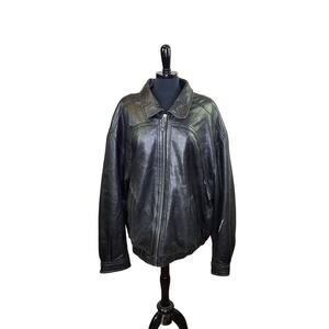 Vintage G-111 Black Leather Bomber Jacket 80s 90s Classic XXL